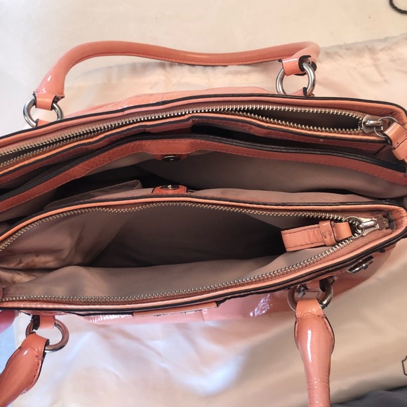 Salmon Pink Patent Leather Coach Handbag - Picture 3 of 8